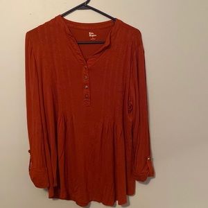 Burnt Orange Loose Blouse Cuffed Long Sleeves with Buttons | Kim Roger